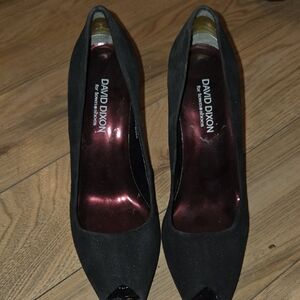David Dixon for Town Shoes Black Suede Peep Toe Heels Size 38